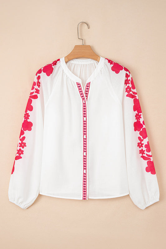 Premium White Floral Embroidered Puff Long Sleeve Casual Shirt Dear-Lover Dropshipping