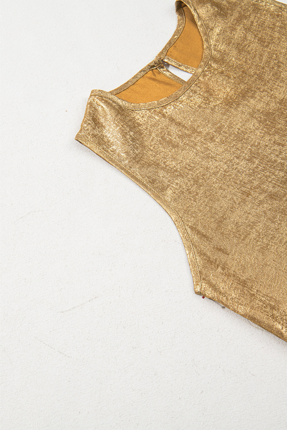 Gold Metal Textured Round Neck Casual Tank Top for Women