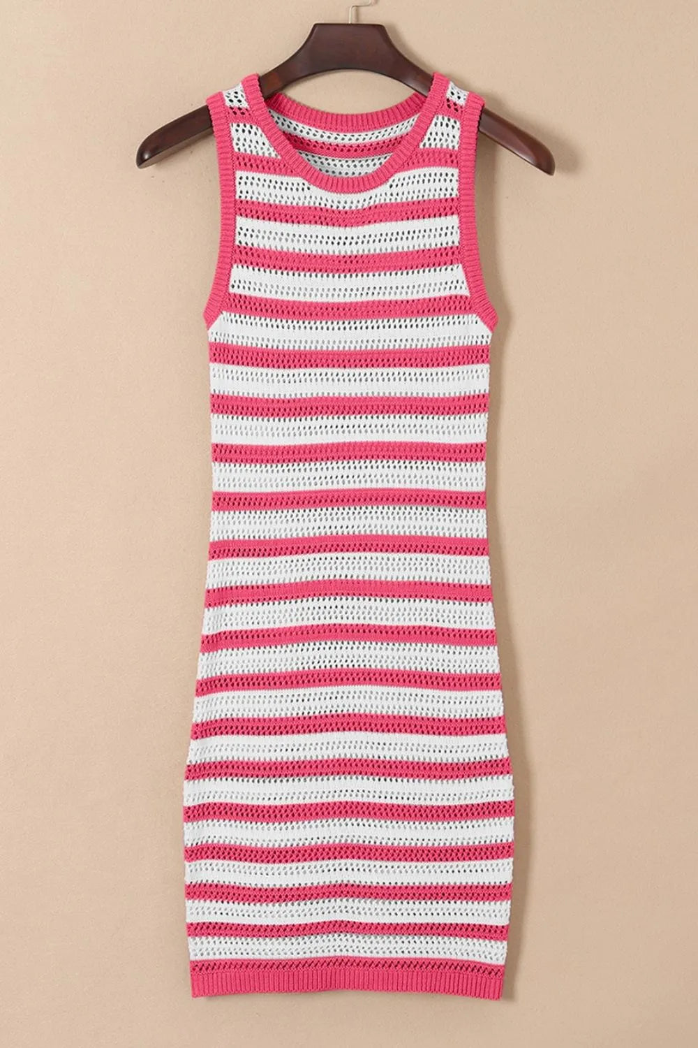 Stripe Hollowed Knit Sleeveless Sweater Dress