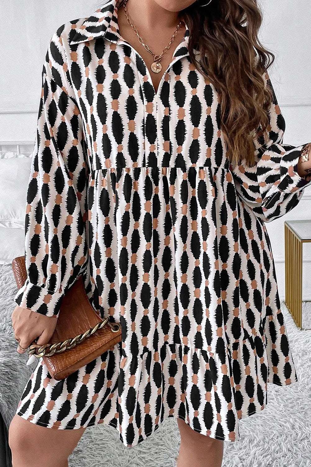 Apricot Plus Size V-Neck Mini Dress - Love Salve