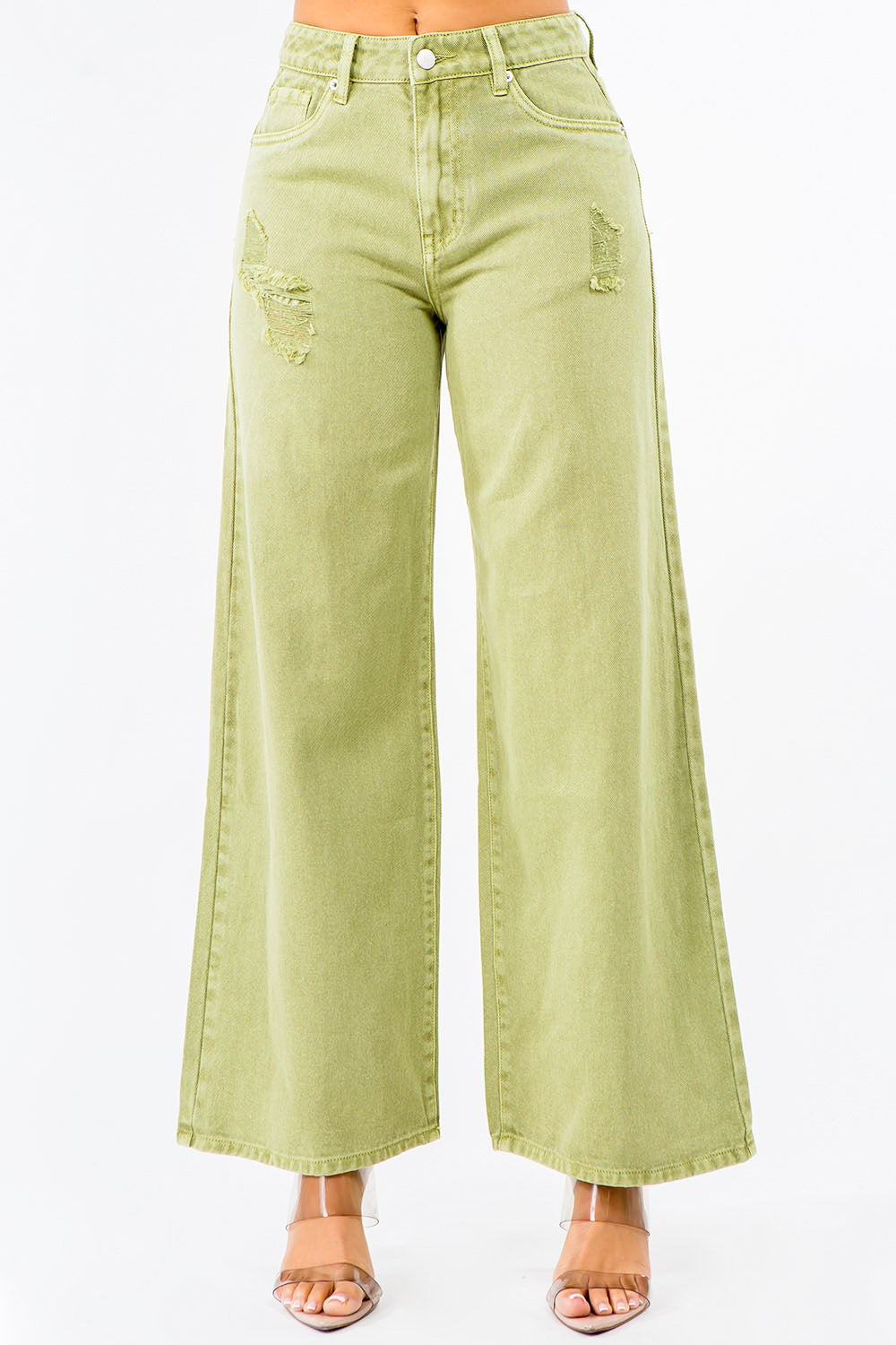 American Bazi High Waist Distressed Wide Leg Jeans - Love Salve