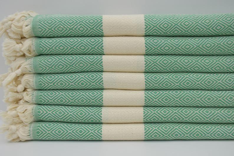 Green Venice Turkish Towel 100 Percent Cotton 40 Inches by 70 Inches Versatile Lightweight Quick Drying Eco Friendly - Love Salve