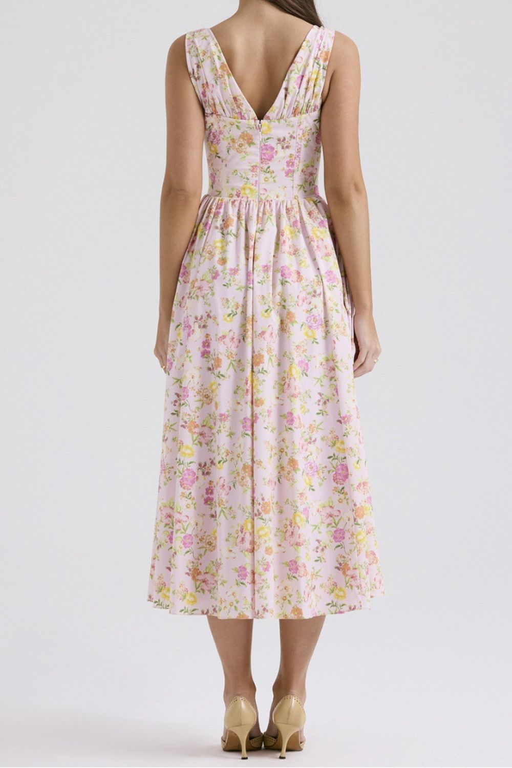 Garden Muse V-Neck Midi Dress with Pockets