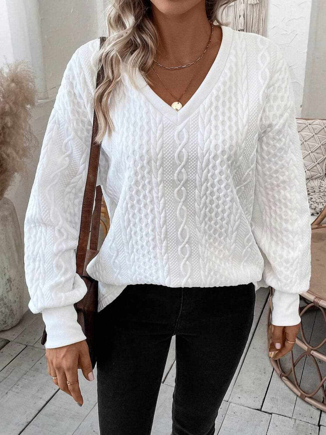 Casual V-neck long sleeve top - Love Salve