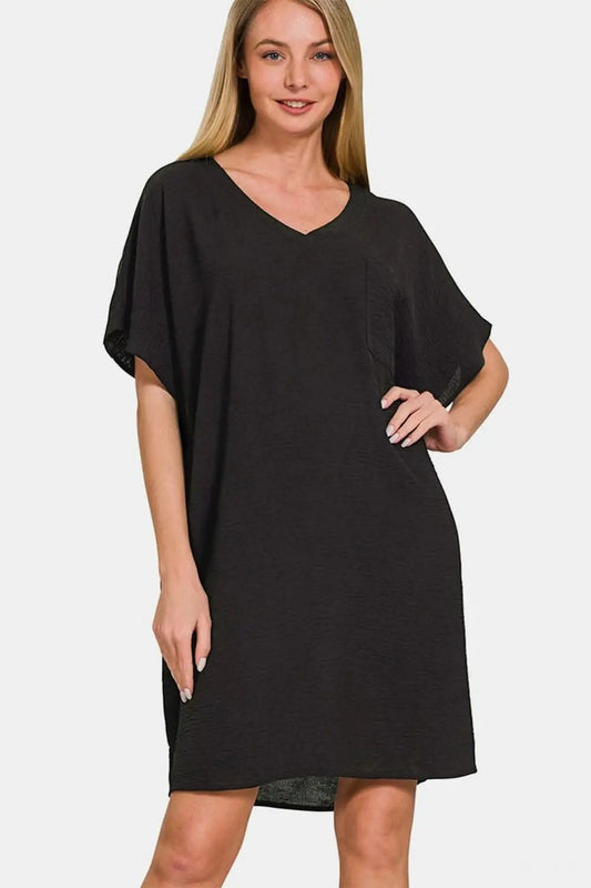 Zenana V-Neck Tee Dress with Pockets for Effortless Style - Love Salve