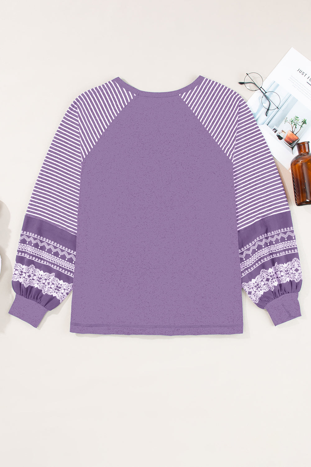 Tillandsia Purple Contrast Striped Raglan Long Sleeve Top