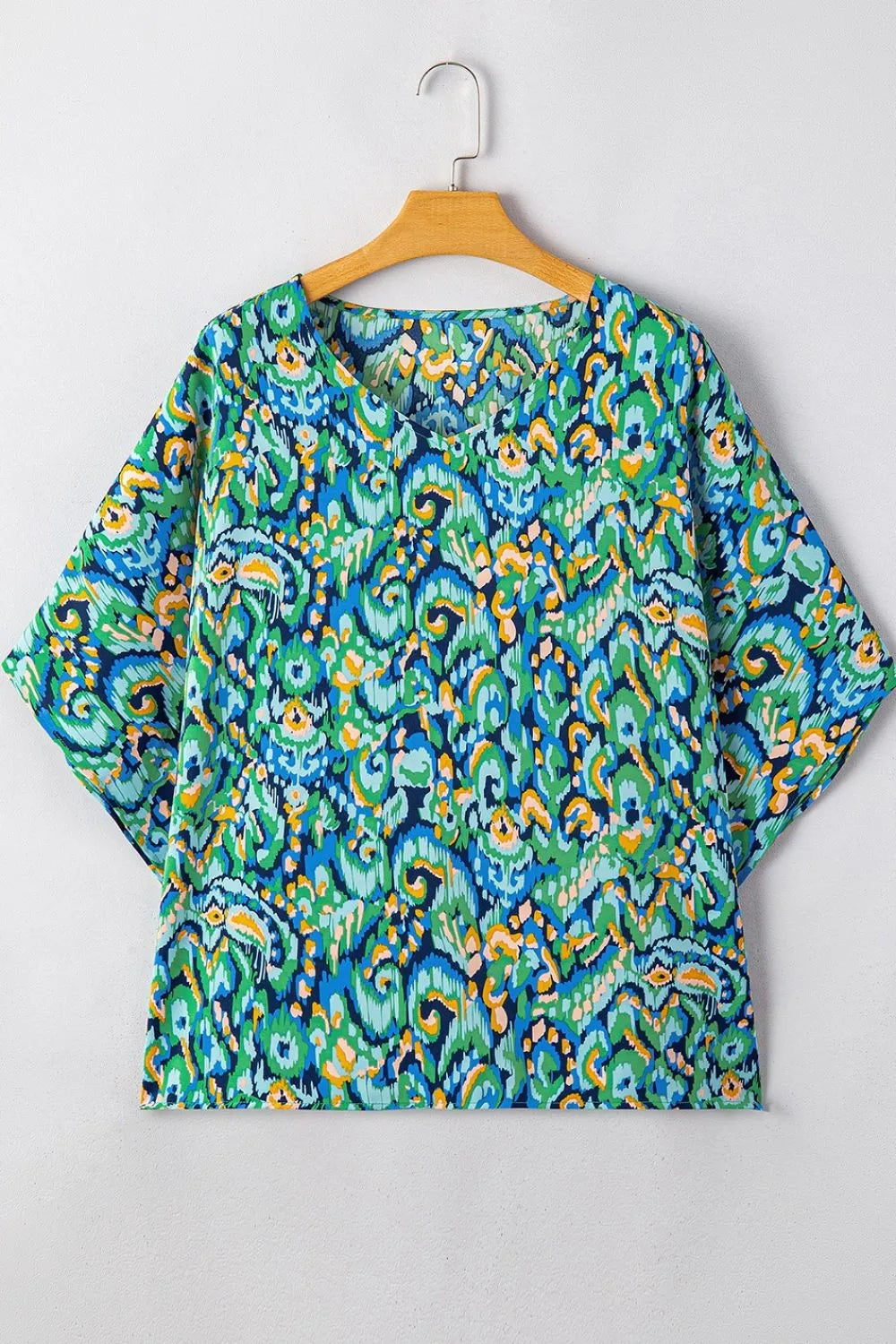 Abstract Print V Neck Half Sleeve Loose Fit Blouse - Product back view by Simply Love