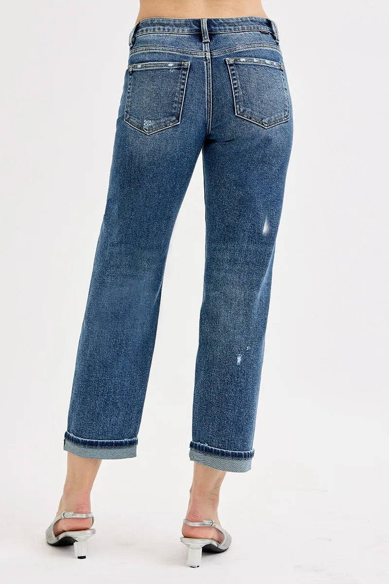 Risen Full Size Low Rise Crop Boyfriend Jeans Plus Size Vintage Medium Blue Wash - Love Salve