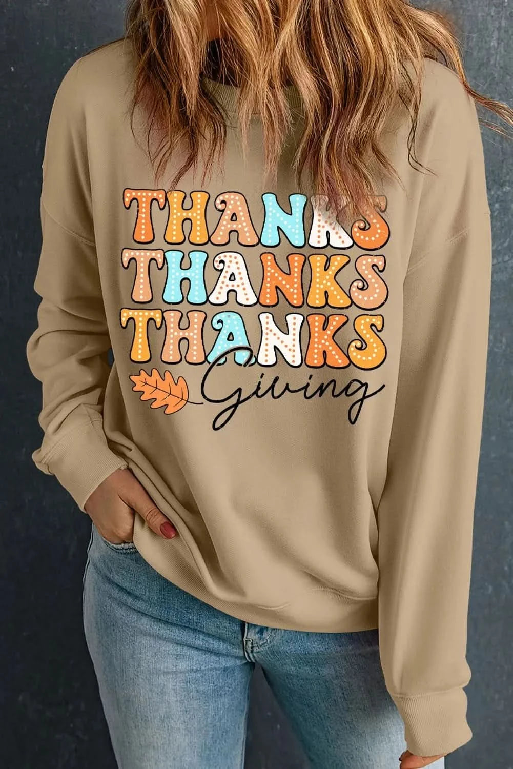THANKSGIVING Round Neck Dropped Shoulder Sweatshirt - Love Salve