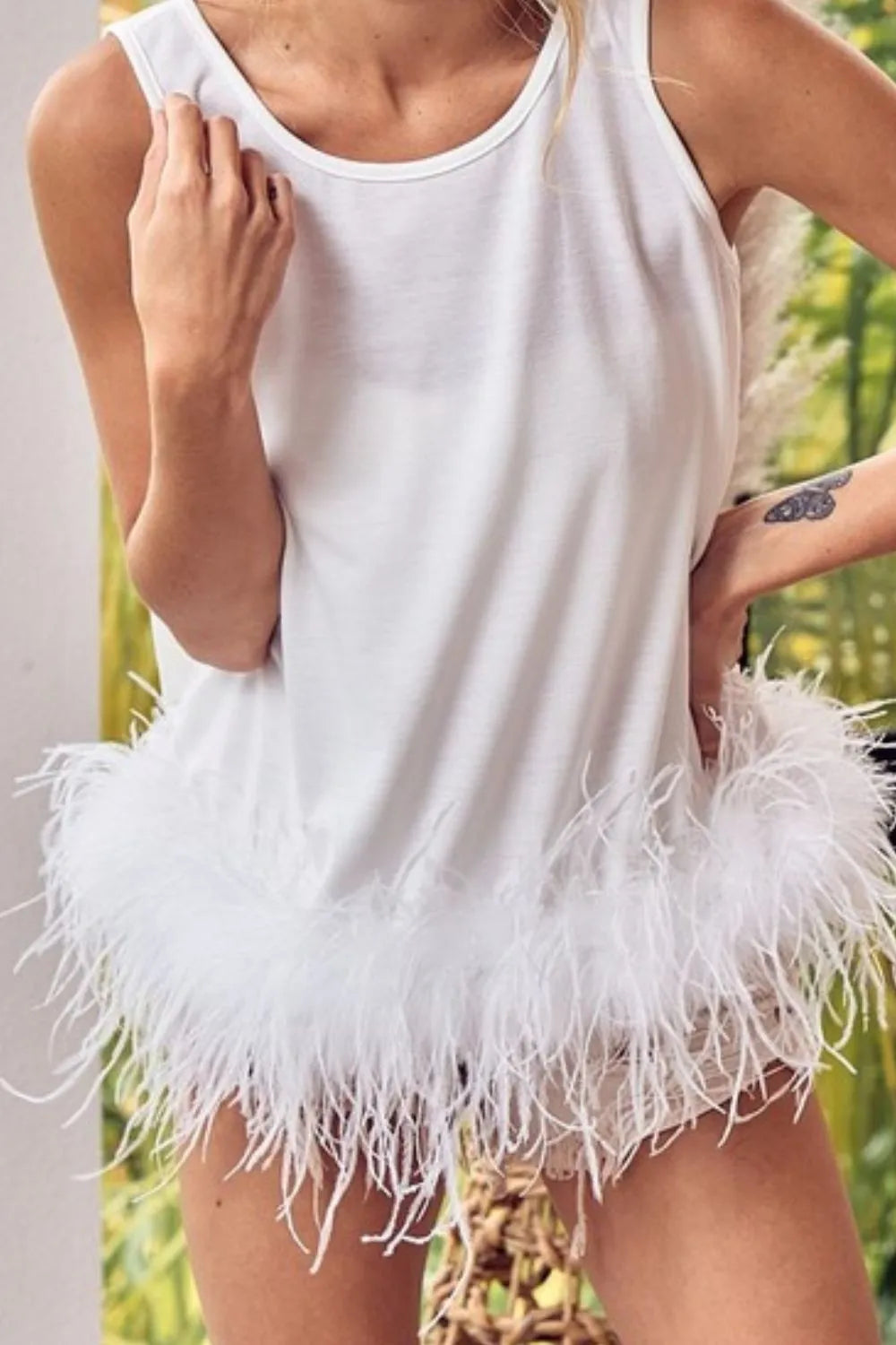 BiBi French Terry Faux Feather Bottom Back Tied Top - Love Salve