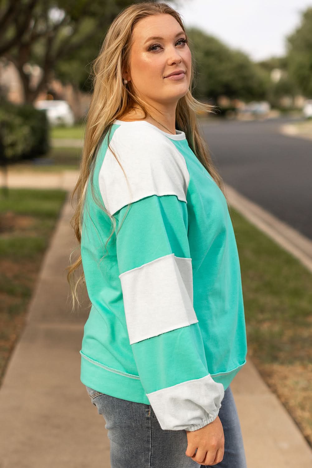 Aruba blue patchwork plus sweatshirt - Love Salve