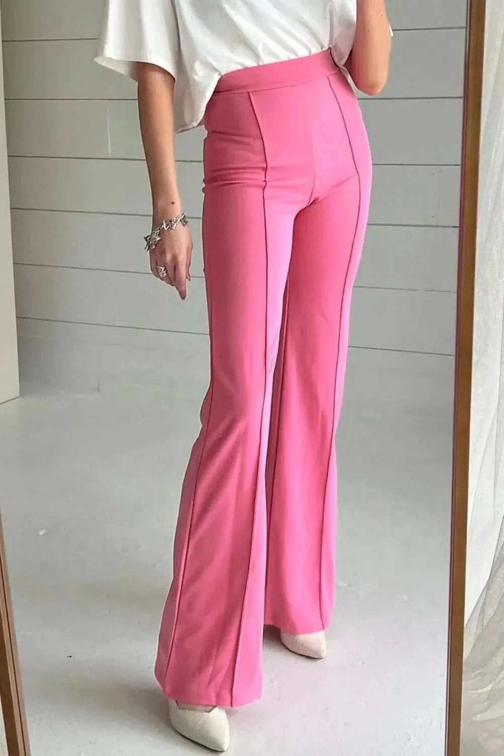 High Waist Straight Leg Pants in pink for versatile style and comfort.