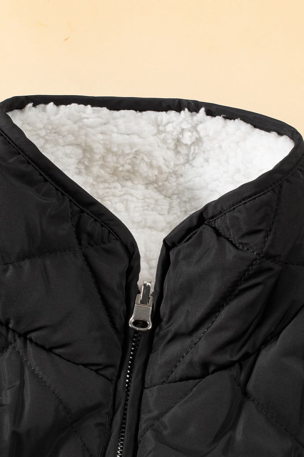 Black Fleece Lined Quilted Zip up Vest Coat - Love Salve