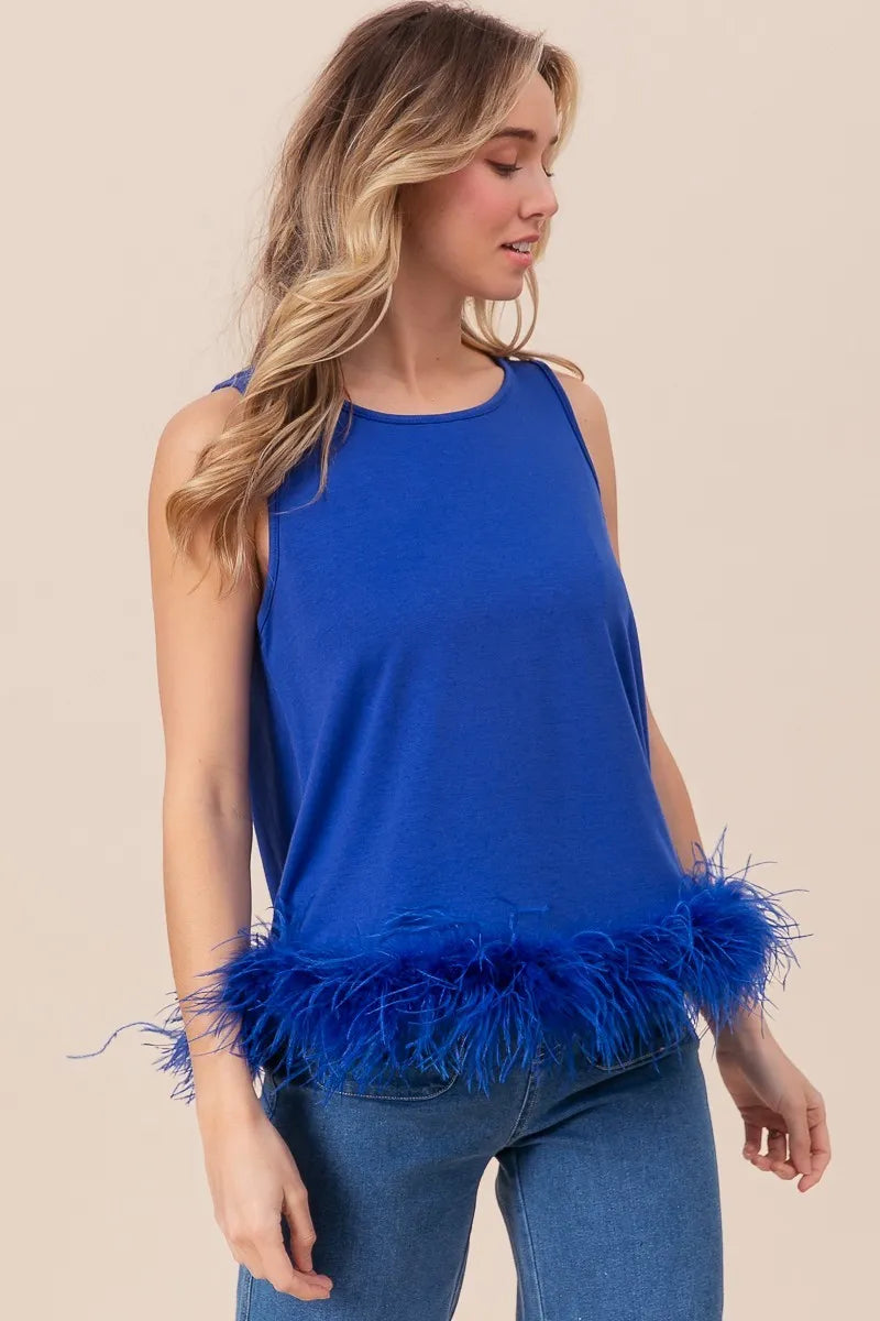 BiBi French Terry Faux Feather Bottom Back Tied Top - Love Salve