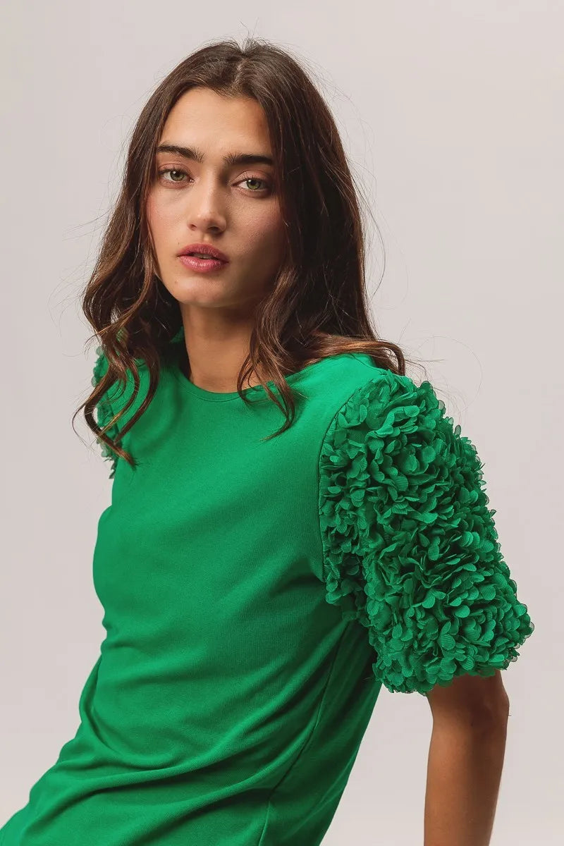 BiBi Short Mesh Flower Sleeve Knit Top - Love Salve