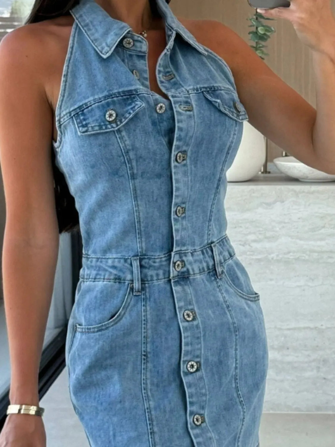 Denim Daze Sleeveless Button-Up Mini Dress