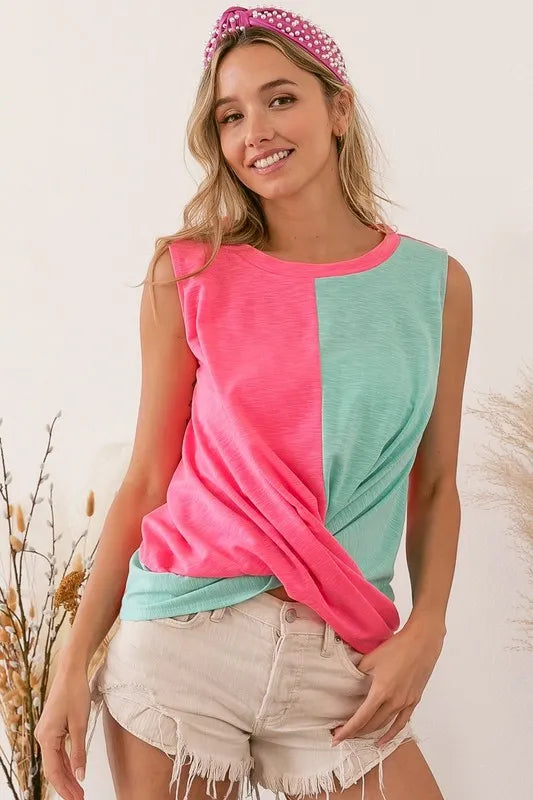 BiBi Slub Terry Color Block Twisted Top - Love Salve