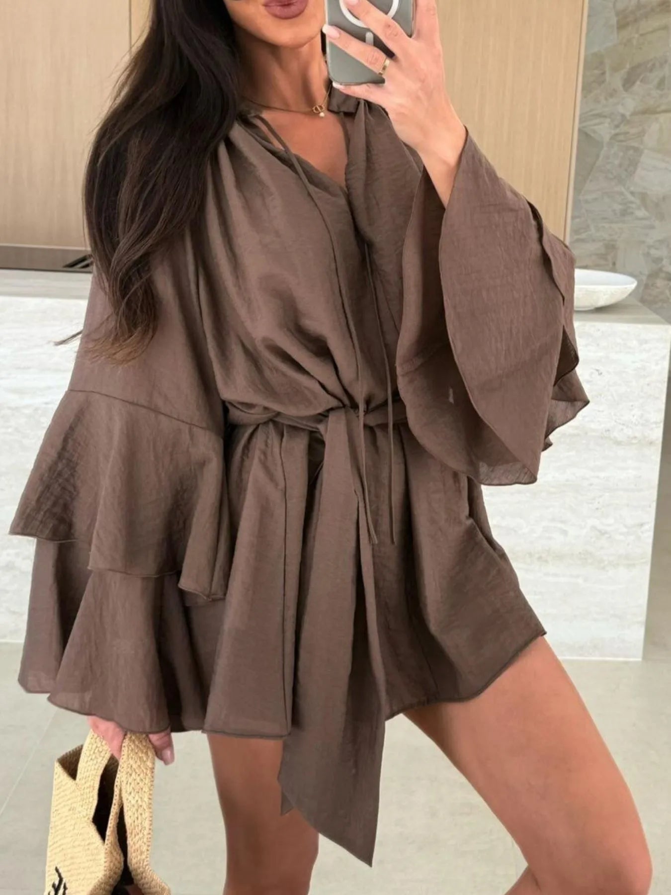 Flirt & Flow Bell Sleeve Mini Dress
