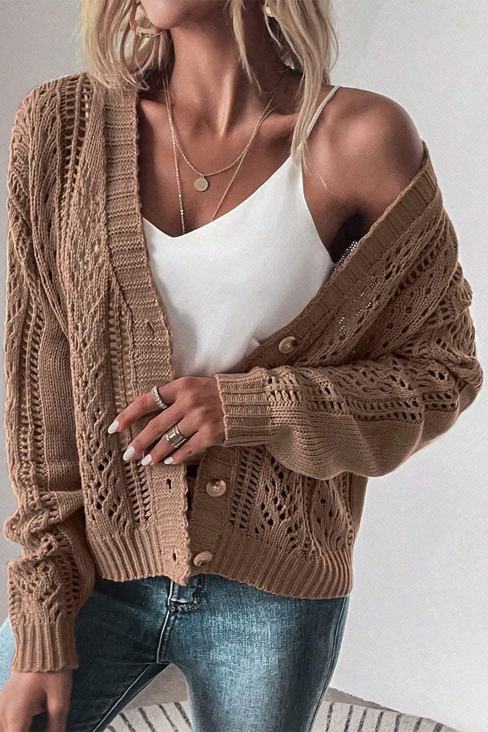 Stylish openwork cardigan - cotton blend - Love Salve