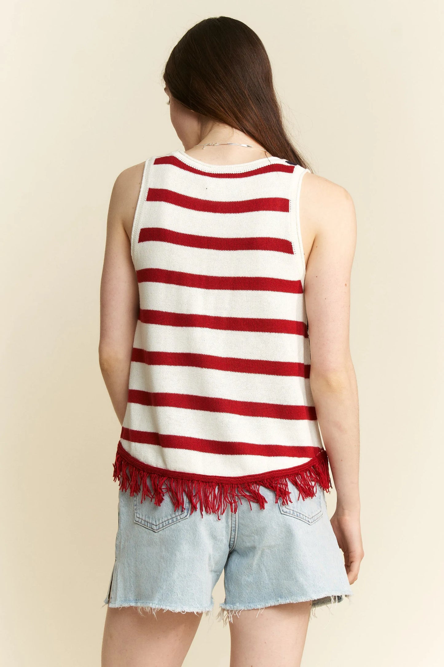 Jade By Jane Full Size American Flag Fringe Tank Top Plus Size - Love Salve