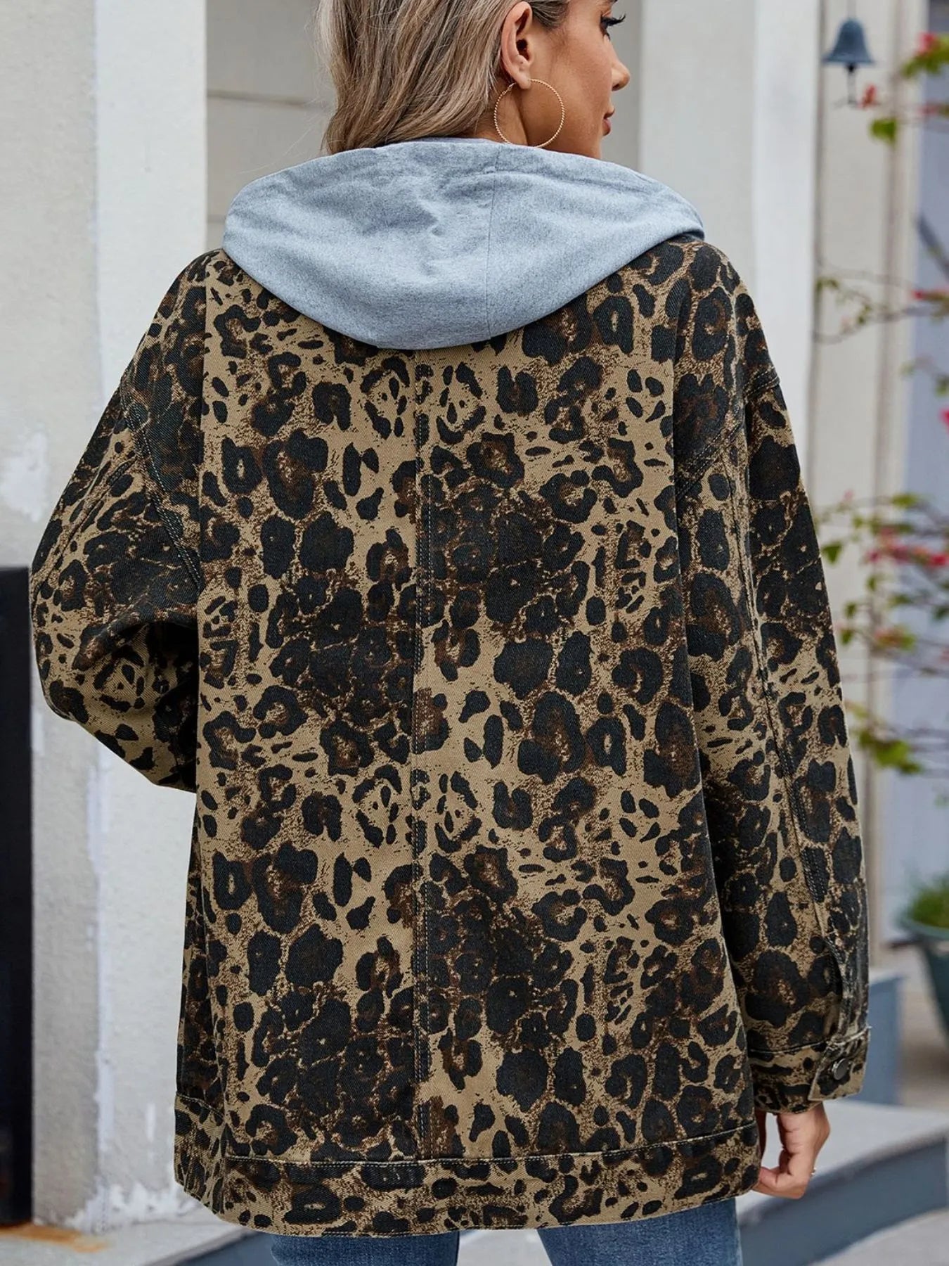 Oversized Button Up Denim Jacket with Hood