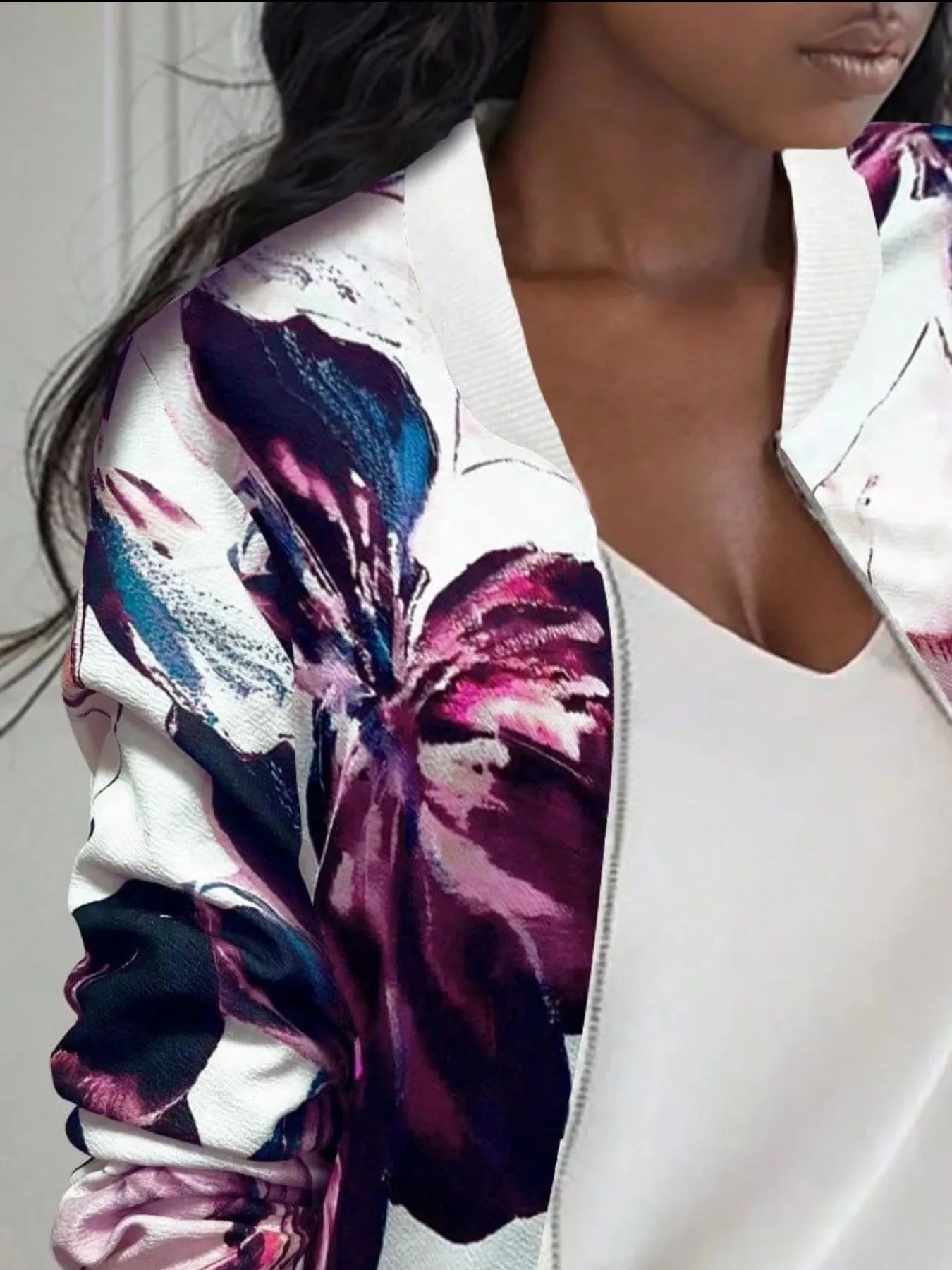 Printed Zip Up Long Sleeve Jacket