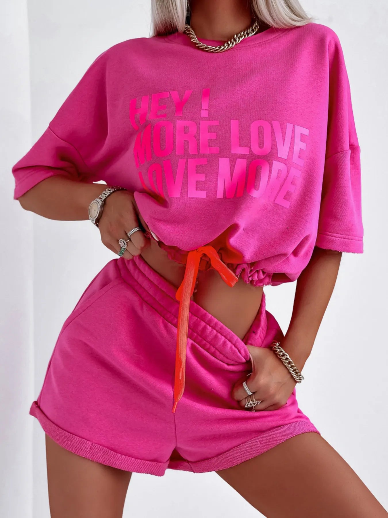 Letter Graphic Top and Shorts Set