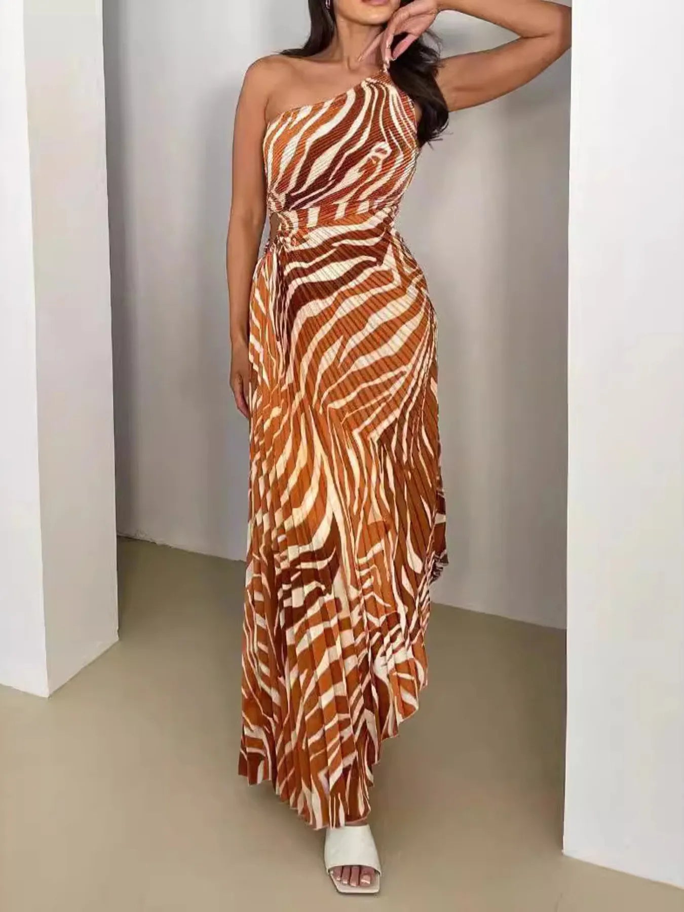Glow & Go One-Shoulder Pleated Maxi Dress