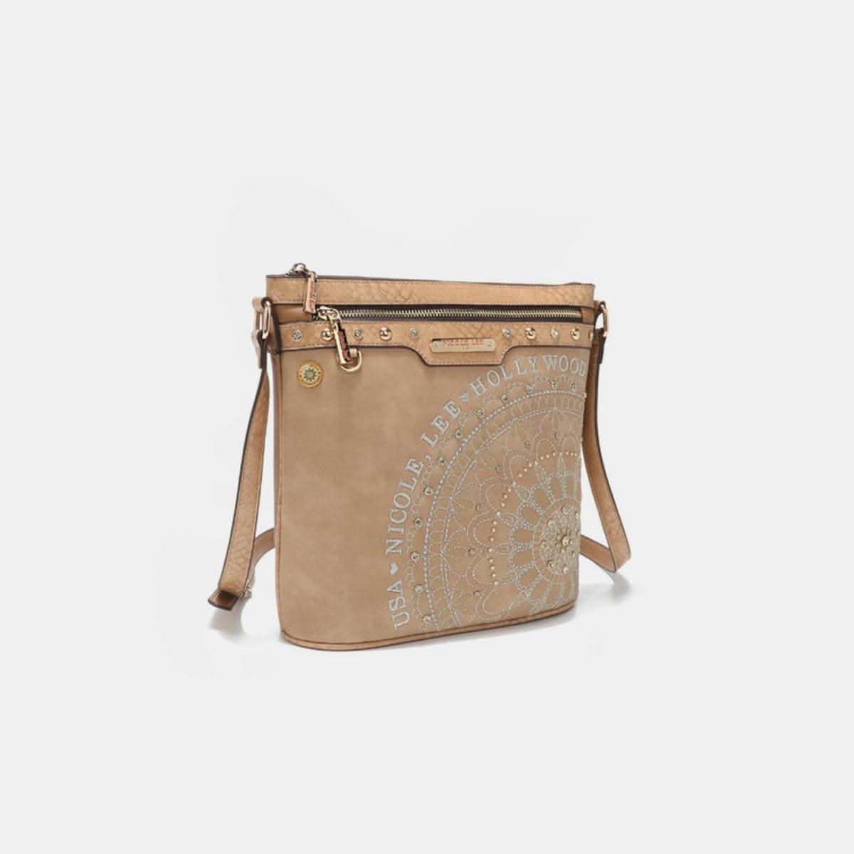Nicole Lee USA Metallic Stitching Stickerei Intarsien Strass Crossbody Bag.