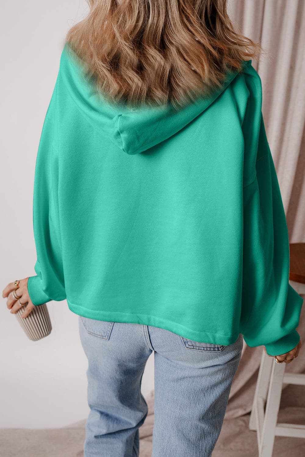 Casual half zip hoodie with pockets - Love Salve