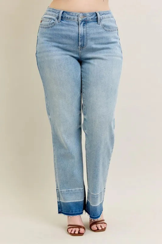 Judy Blue Plus Size Full Size Wide Leg Jeans with Released Hem - Love Salve