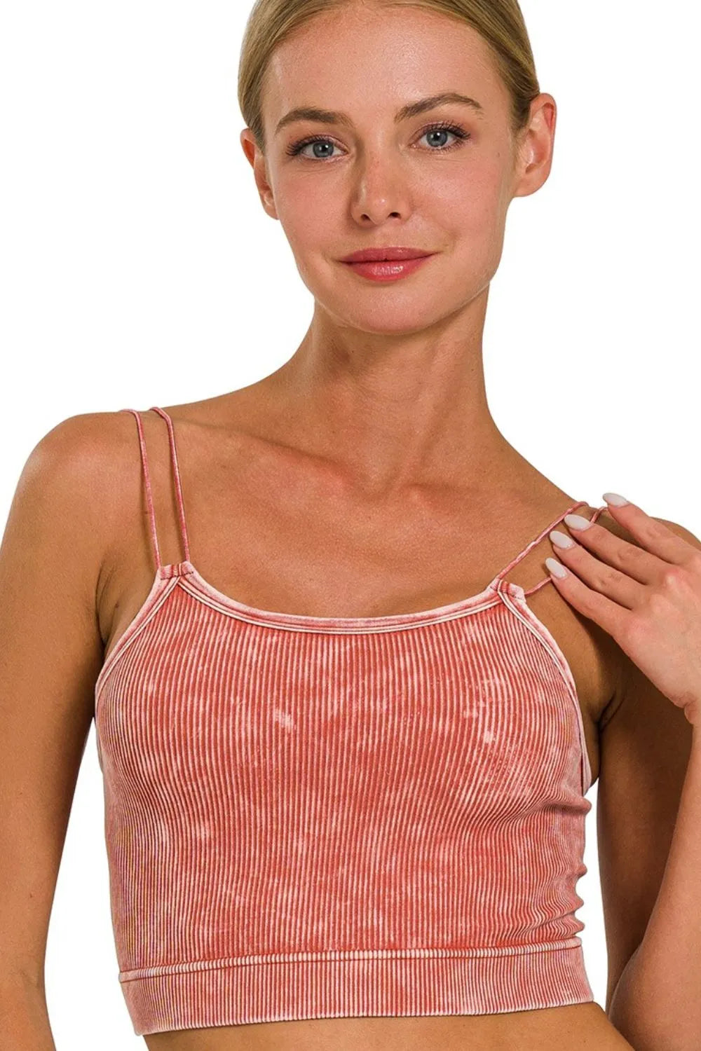Zenana Washed Ribbed Seamless Double Strap Brami - Love Salve
