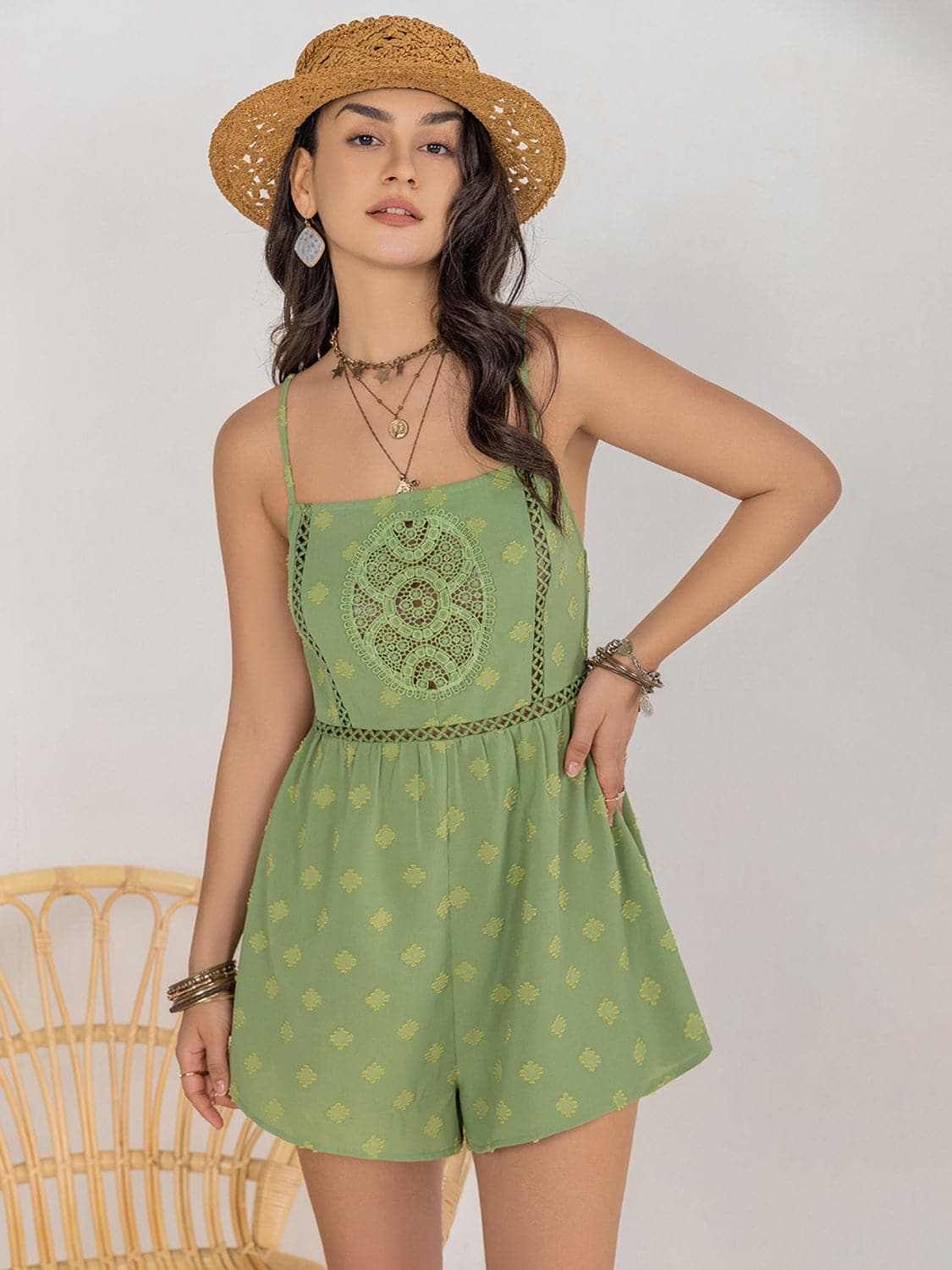 Chic square neck playsuit - sheer 100% polyester - Love Salve