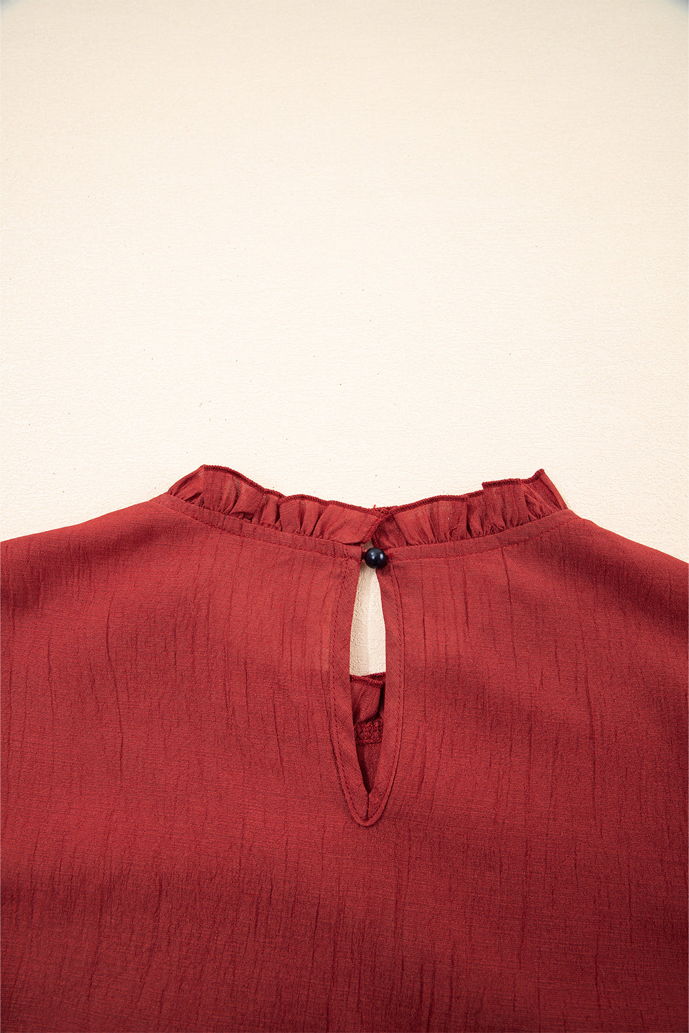 Red Dahlia Solid Color Pleated Detail Ruffle Blouse