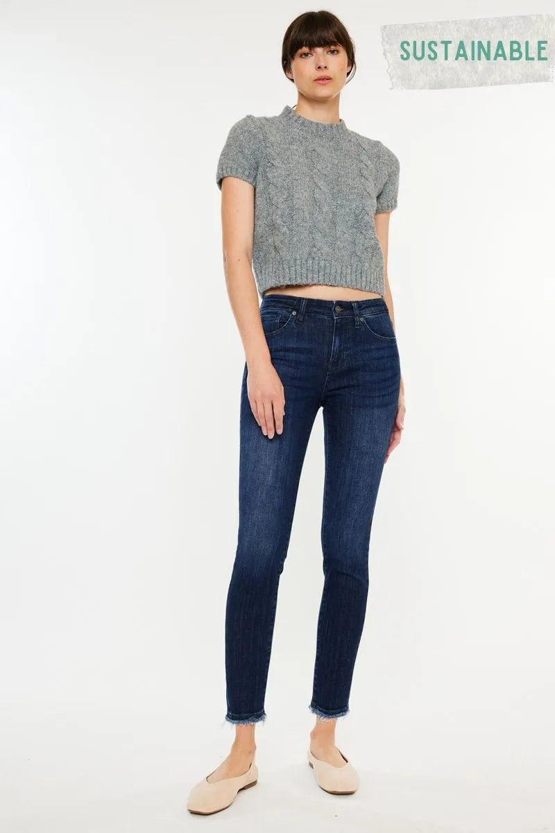 Kancan High Rise Slim Fit Raw Hem Ankle Jeans - Love Salve