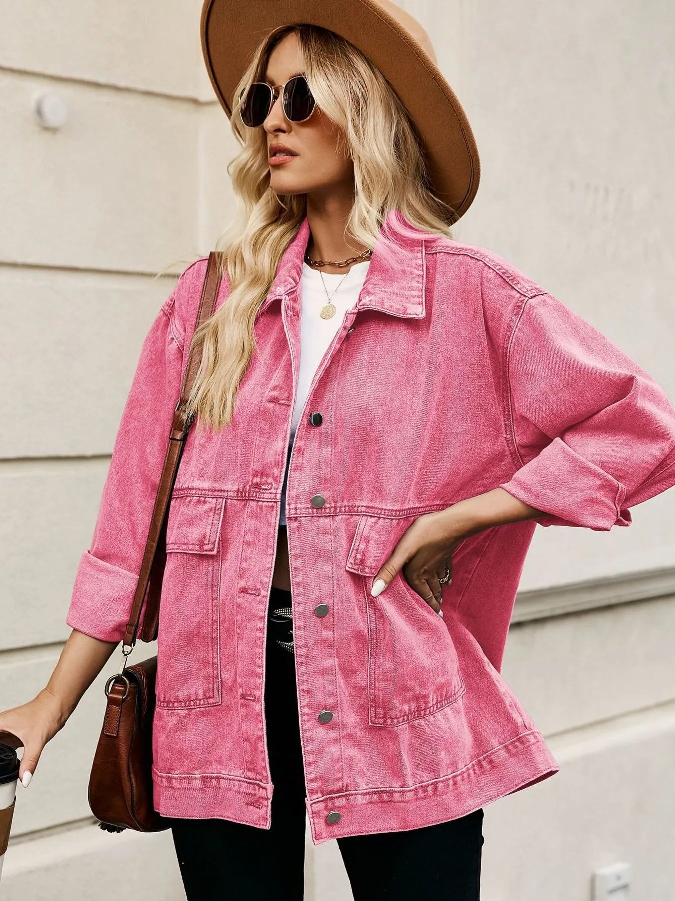 Oversized Button Up Denim Jacket with Hood
