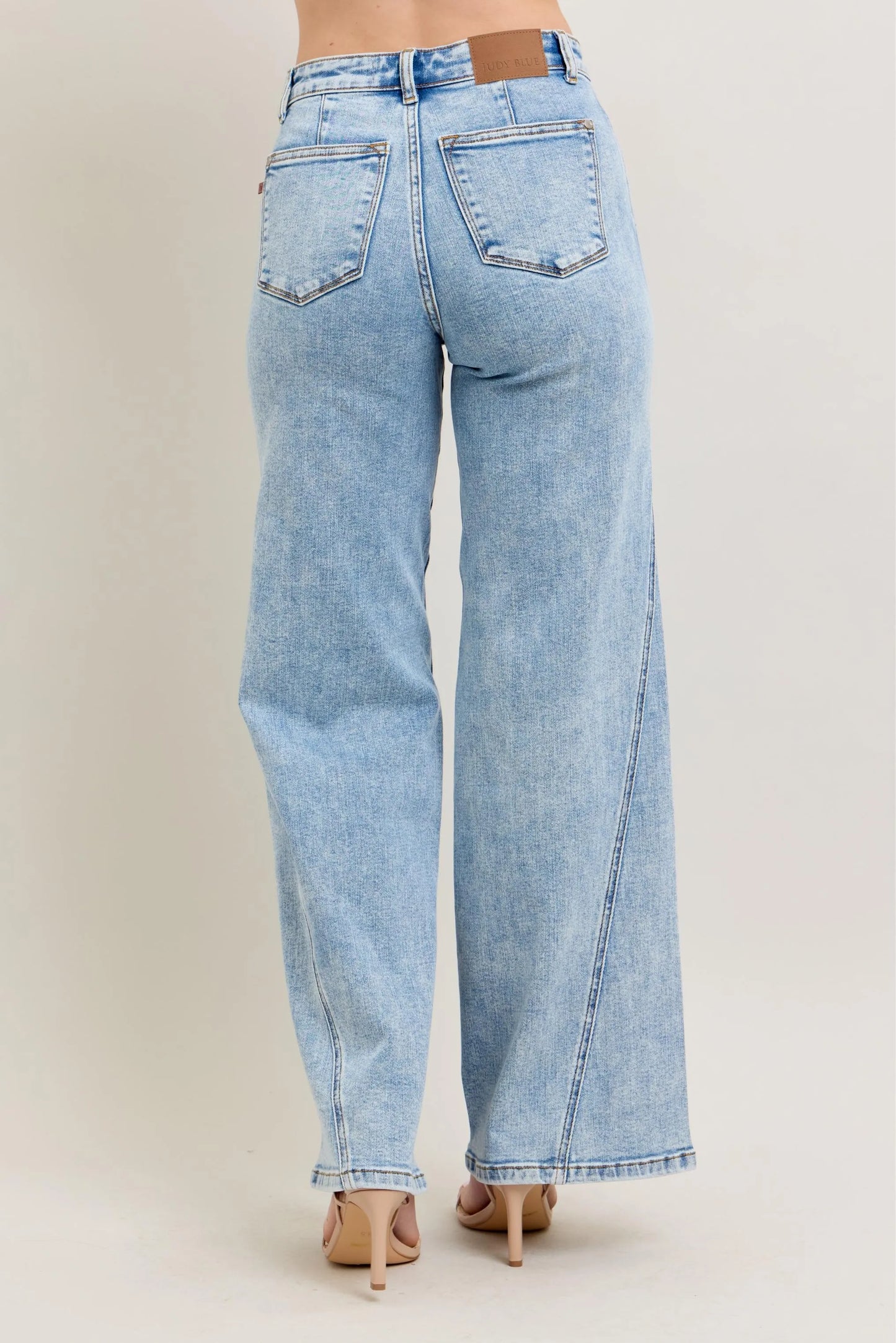 Judy Blue Plus Size High Waist Wide Leg Jeans with Skewed Inseam - Love Salve