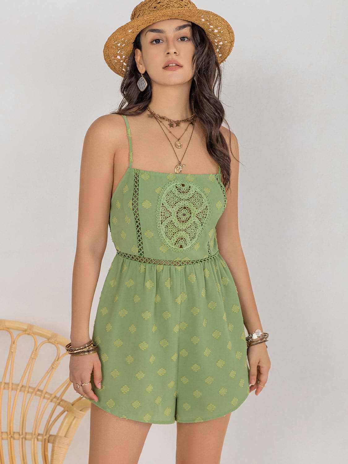 Chic square neck playsuit - sheer 100% polyester - Love Salve