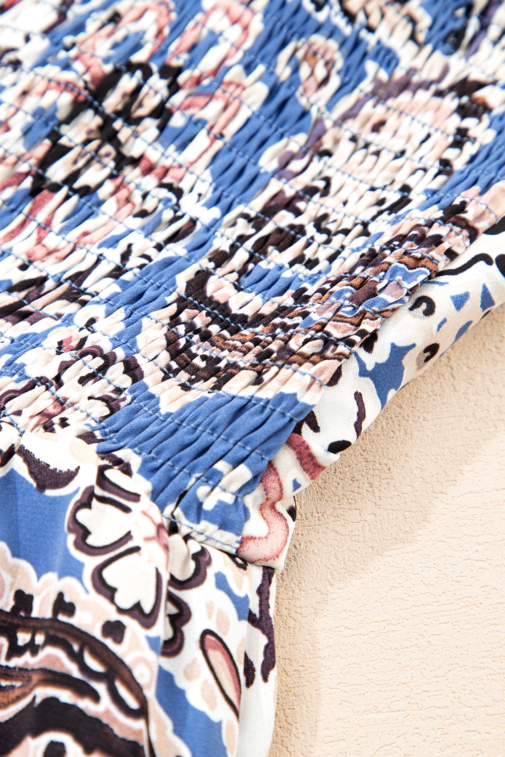 Blue Paisley Print Twist Detail Smocked Back Dress