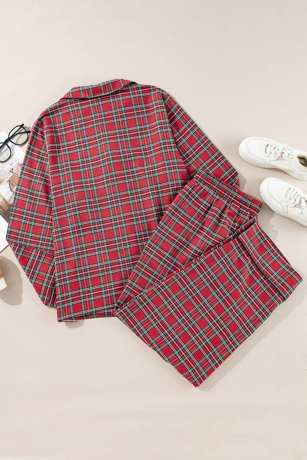 Cozy plus size red plaid lounge set - Love Salve