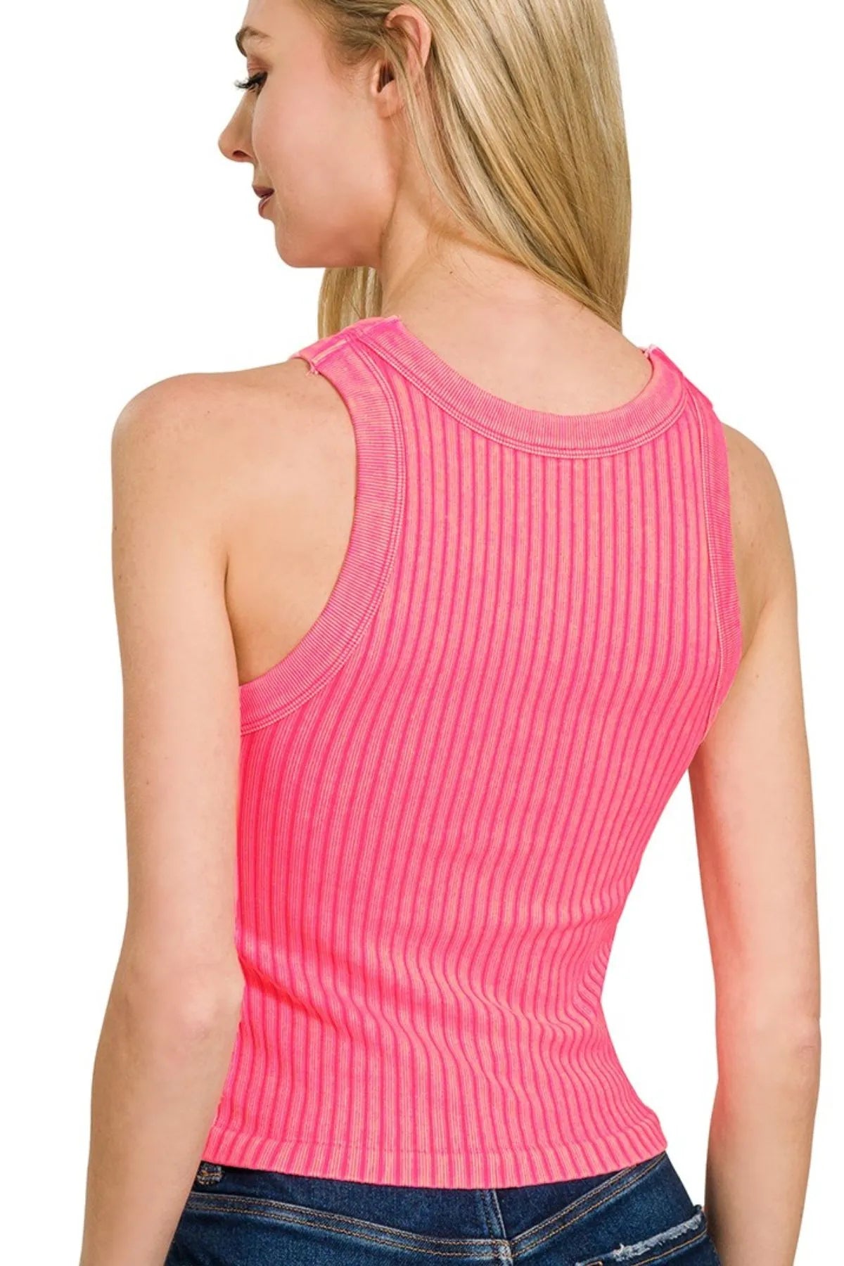 Zenana Ribbed Washed Seamless Tank Top - Love Salve