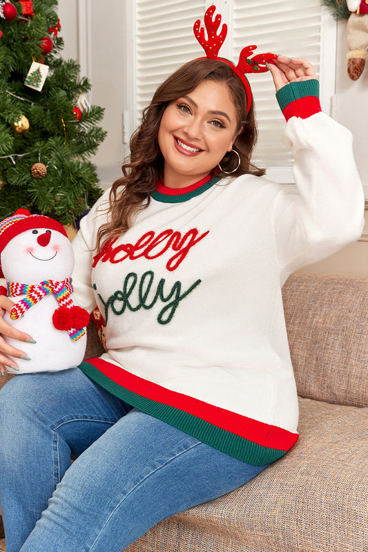 White Tinsel Holly Jolly Colorblock Plus Size Sweater Dear-Lover Dropshipping