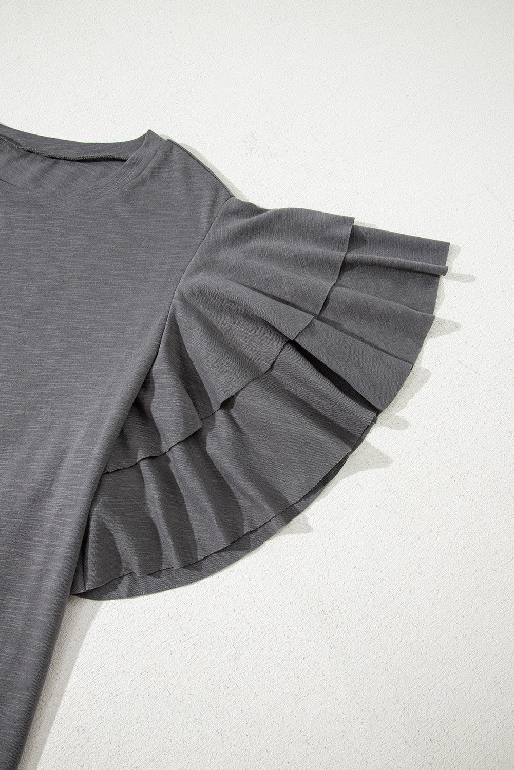 Plus Size Dark Grey Double Ruffled Short Sleeve Top