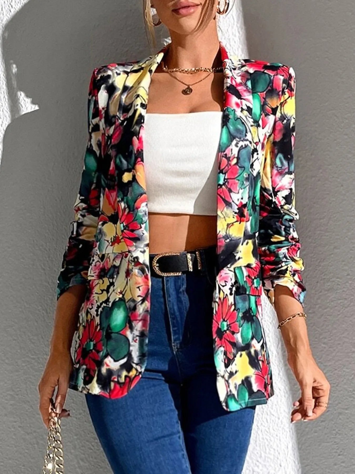 Bold & Blooming Open Front Floral Blazer