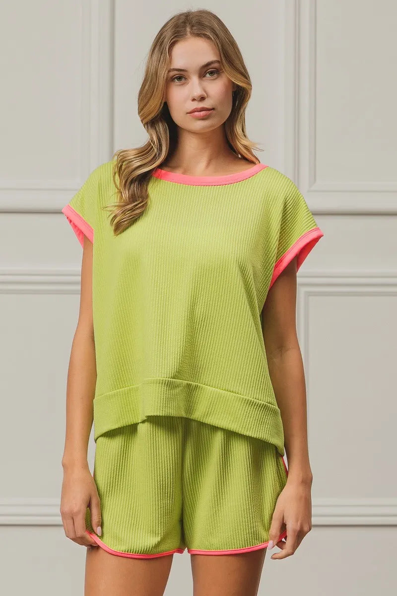 BiBi Cord Rib Knit Contrast Banded Top - Love Salve