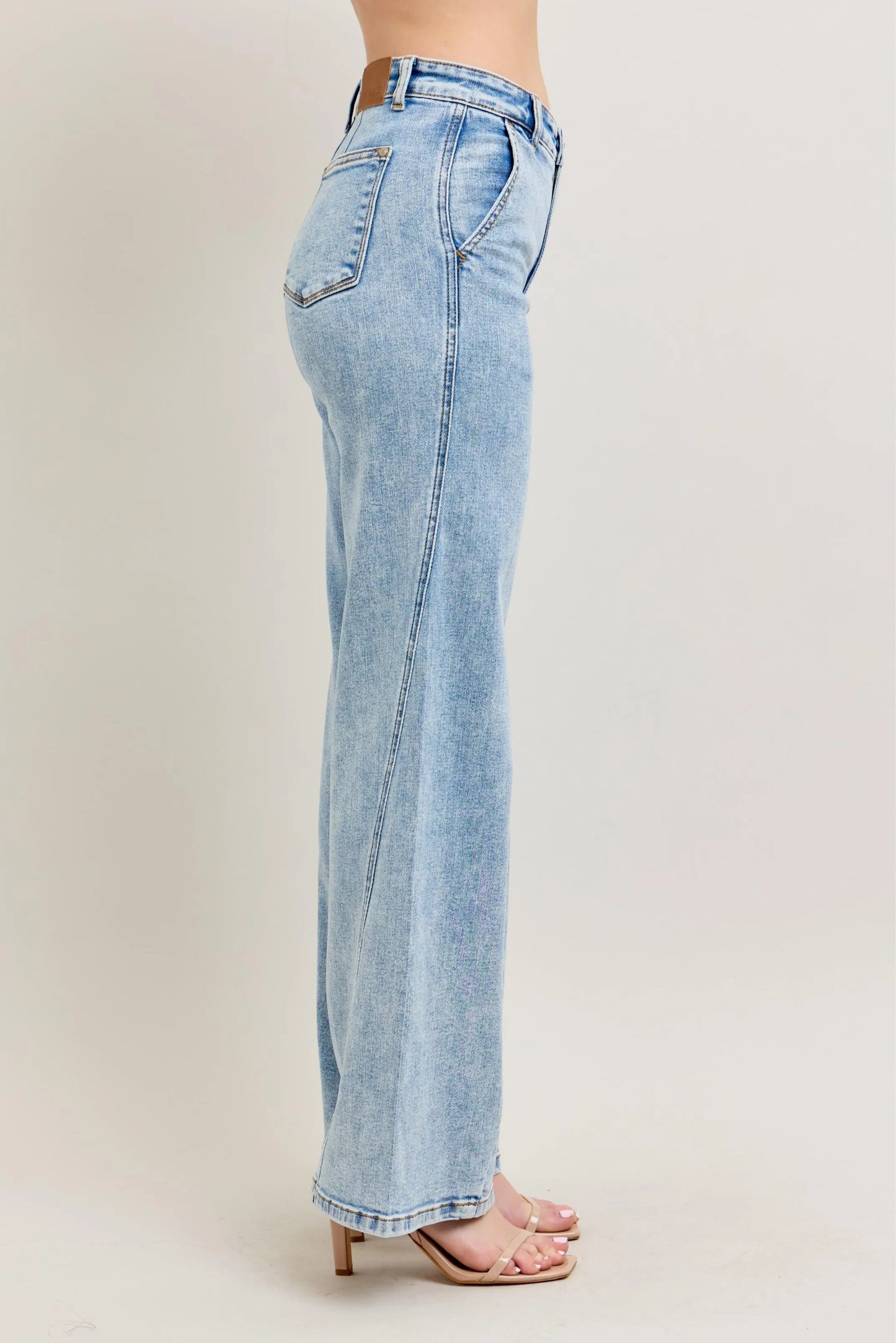 Judy Blue Plus Size High Waist Wide Leg Jeans with Skewed Inseam - Love Salve