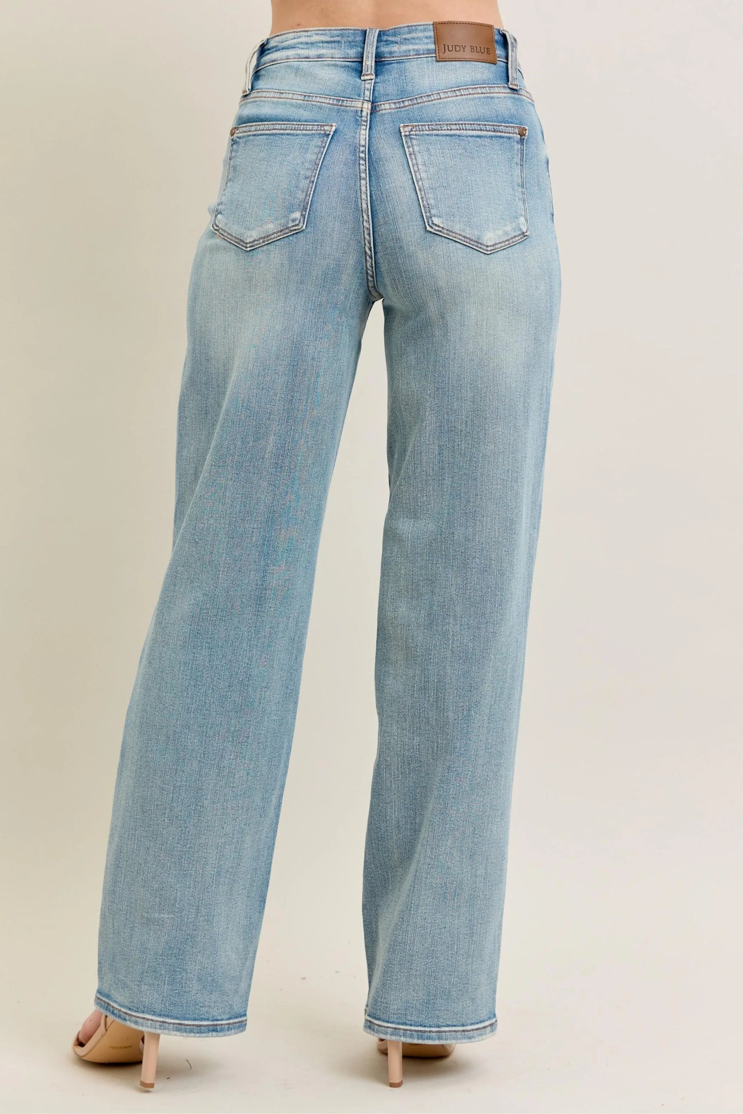Judy Blue Plus Size High Rise Destroyed Knee Patch Straight Jeans - Love Salve