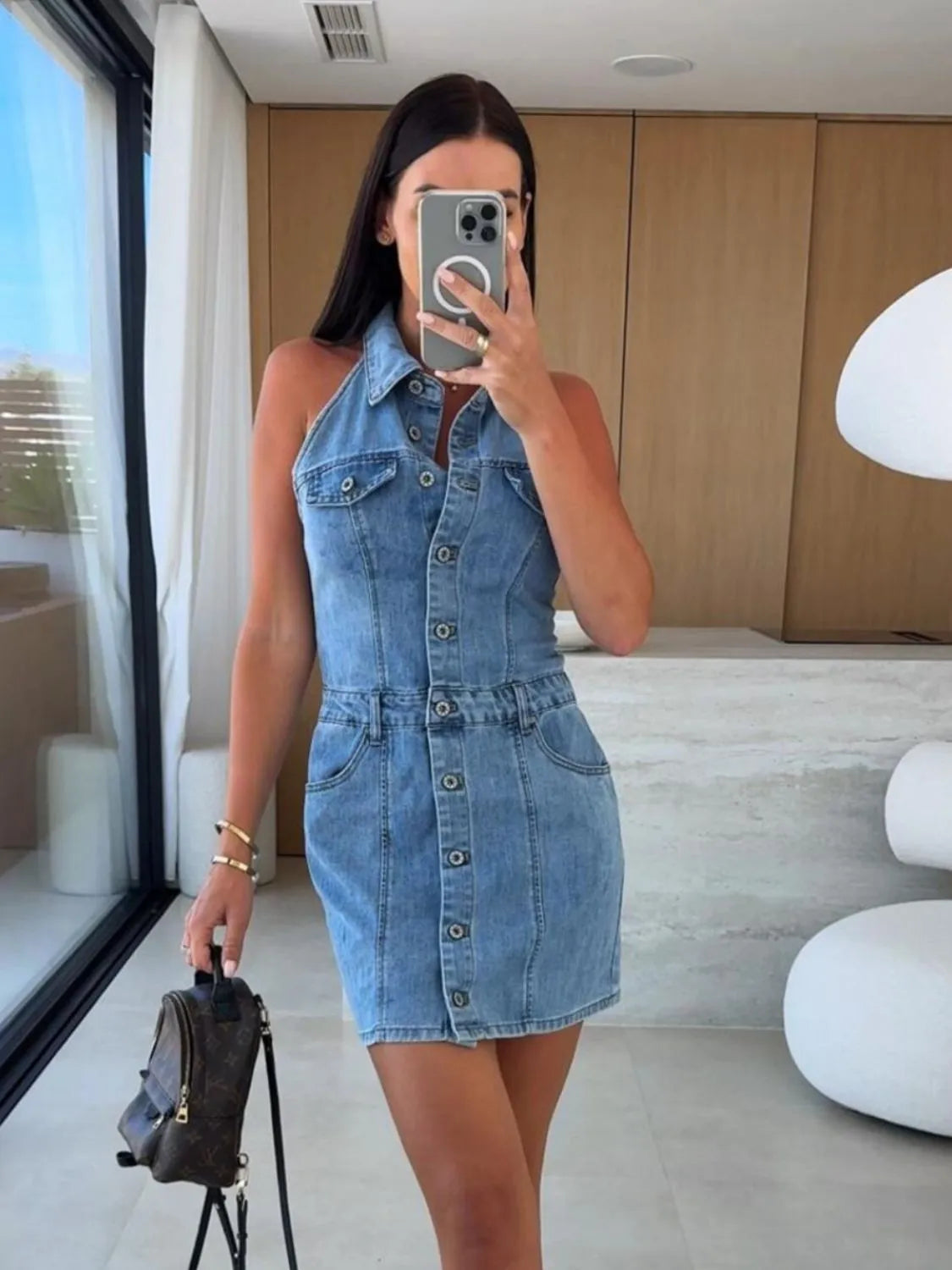 Denim Daze Sleeveless Button-Up Mini Dress