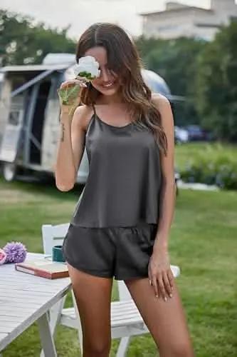 Silk Pajamas Set for Women Satin Backless Lingerie Pjs Cami Top and Shorts Nightwear - Love Salve