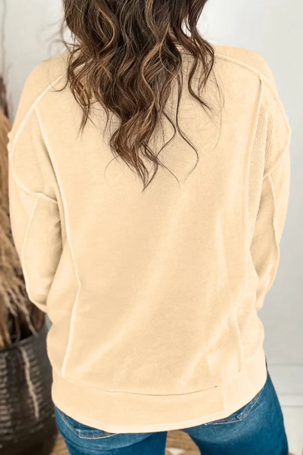 Exposed Seam Round Neck Long Sleeve Sweatshirt - Love Salve